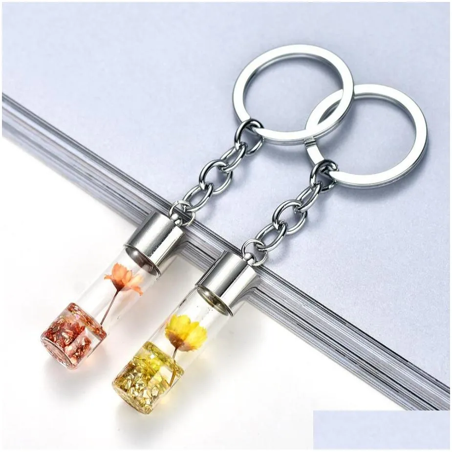 fashion natural eternal flower keychain key rings dried flowers plants key chains wishing bottle keyrings holder women bags