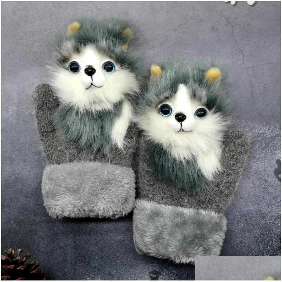 simulation 3d animal winter warm gloves long cute plush furry full finger mittens soft gloves christmas gift for men women