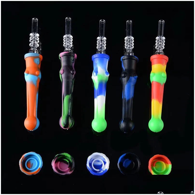 smoking silicone nectar collector with 14mm quartz nail oil container tip food grade silicon mini nc bird dab straw hand pipes nc