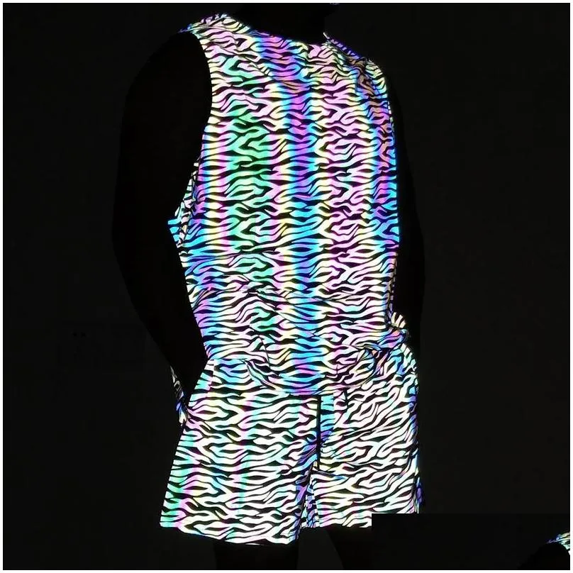 mens tracksuits summer mens tracksuit sets colorful reflective tank top elasticity breathable sportswear vests light reflection