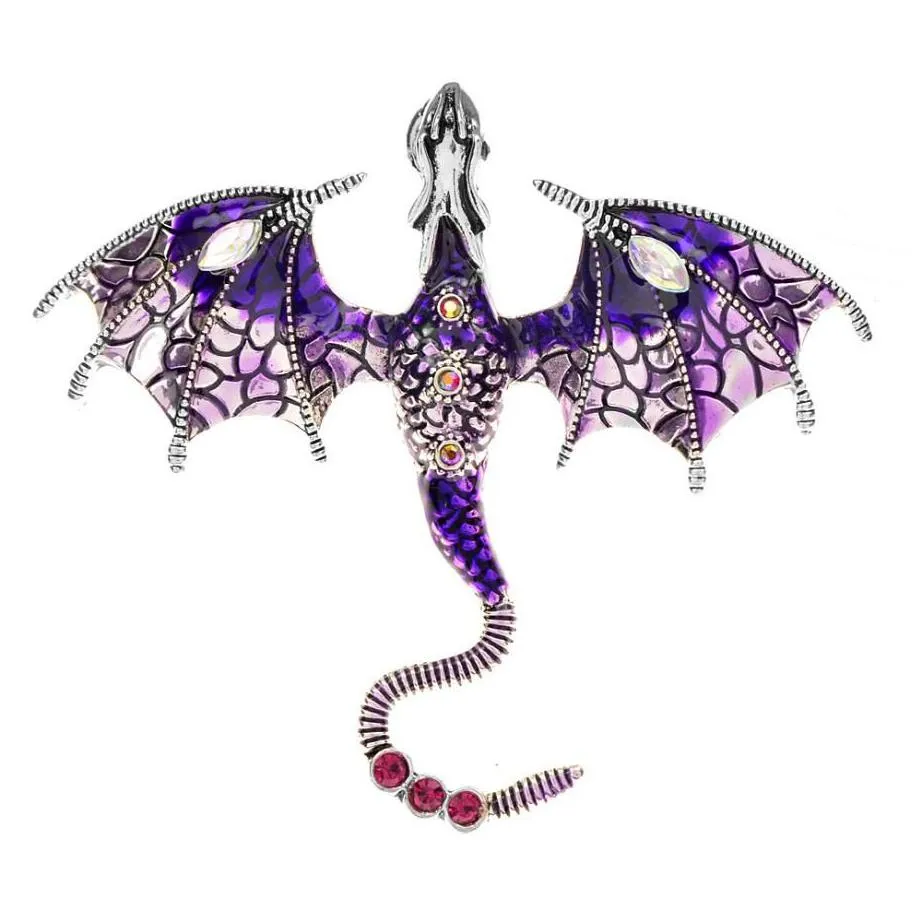 women vintage enamel cartoon fly dragon brooches pendant men rhinestone flying legand animal coat accessories brooch pins