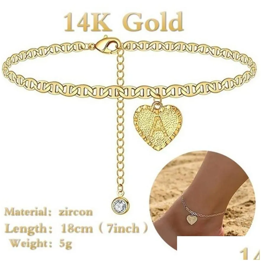 heart shaped initials ankle bracelet anklet for women gold zircon 26 english letter barefoot accessories leg bracelet mothers day jewelry