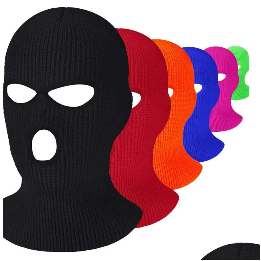 three-hole balaclava knit hat army tactical cs winter ski riding mask beanie prom party masks warm mask 16 colors