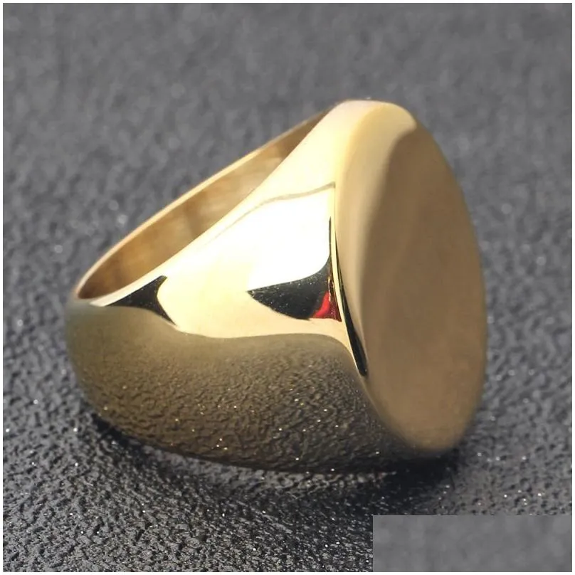 18k gold plated custom signet logo name engraved stainless steel ring customized women men gift jewelry us size