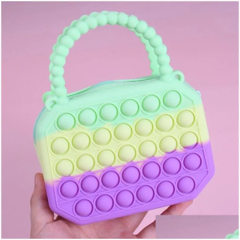  antistress toys silicone push bubble bag color crossbody bags reliver autism handbag coin pouch purse for kids 1102