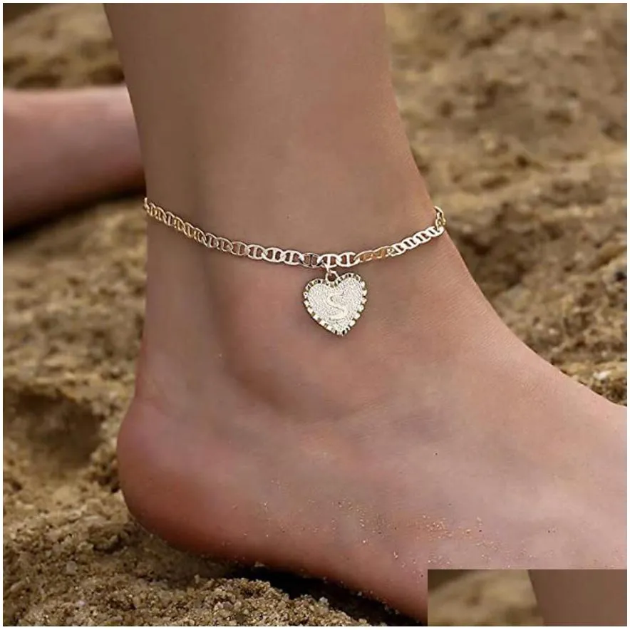 heart shaped initials ankle bracelet anklet for women gold zircon 26 english letter barefoot accessories leg bracelet mothers day jewelry
