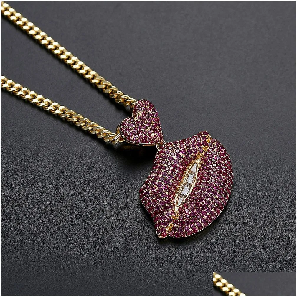 red zircon hip hop pendant necklace bold bling for men gold-plated shine and style