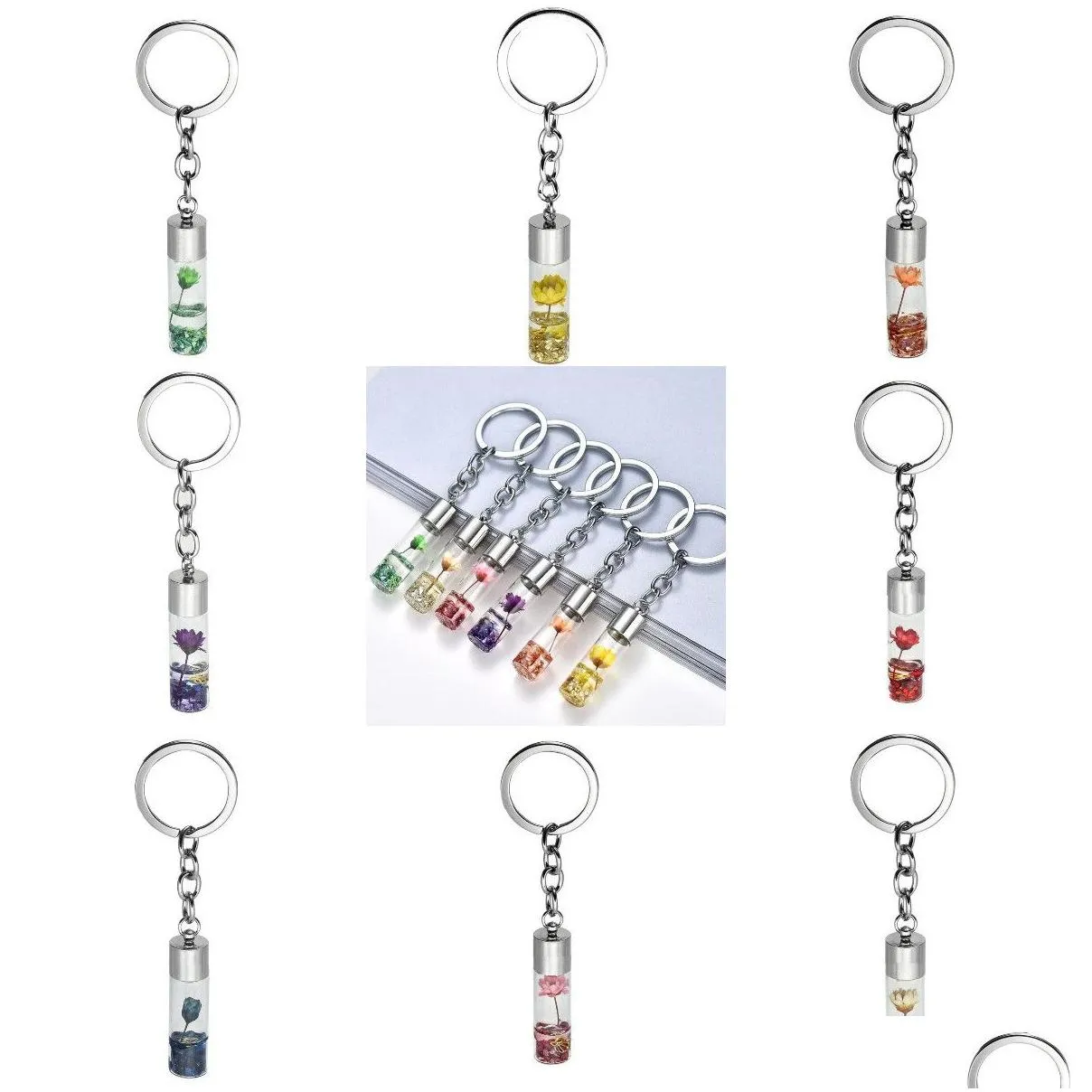 creative acrylic eternal flower pendant key rings keyring drift bottle keychain women backpack sister girlfriend key holders