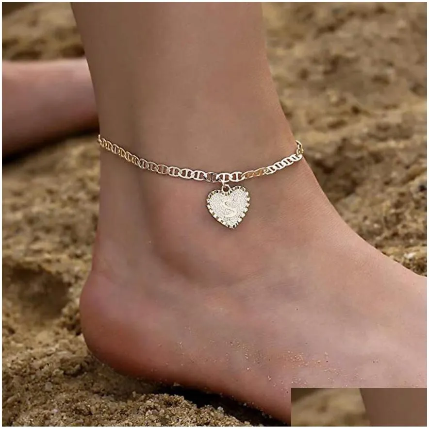 sandy beach anklets a-z 26 letter initial anklets for women gold stainless steel ankle bracelet on the leg female foot chain anklet