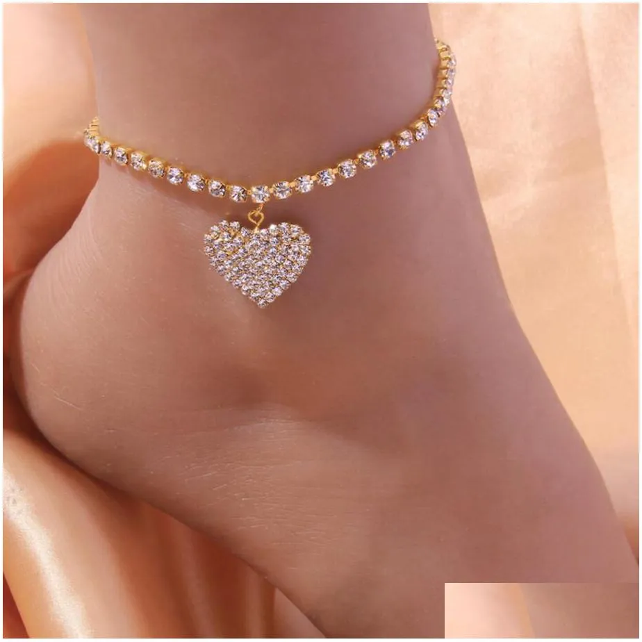 bohemia rhinestone chain womens anklets silver gold color summer beach ankle bracelet luxury wedding party fashion jewelry