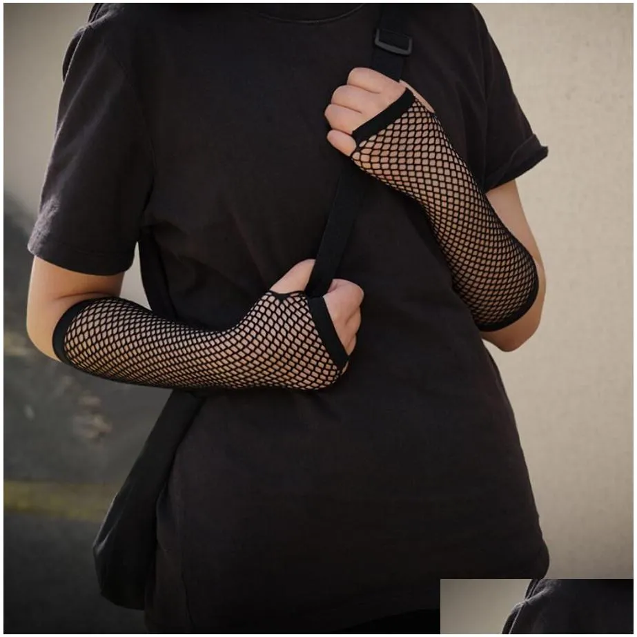 y stylish long black fishnet gloves womens fingerless gloves girls dance gothic punk rock costume fancy gloves 9 colors dhs