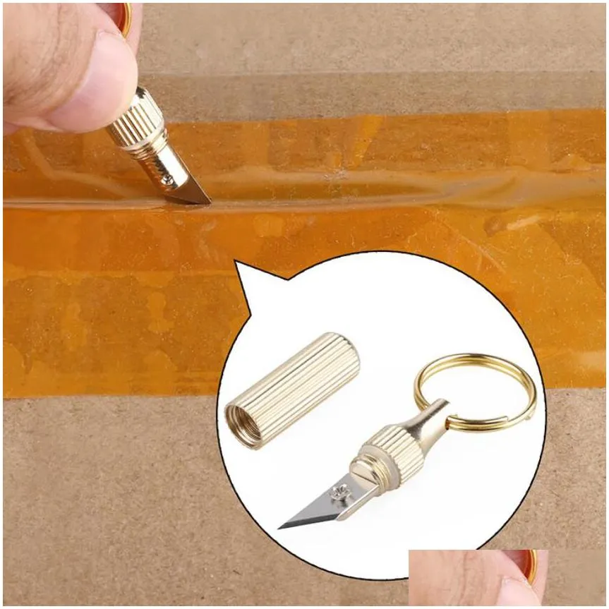 mini brass capsule pocket knife keychains portable edc utility knifes survival knife keychain pendant gadget letter package opener