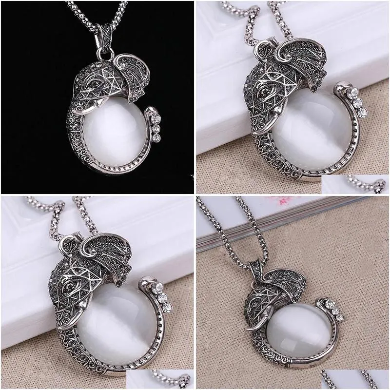 pendant necklaces opal elephant necklace bohemian vintage antique pendants long sweater chains for women boho jewellery collier