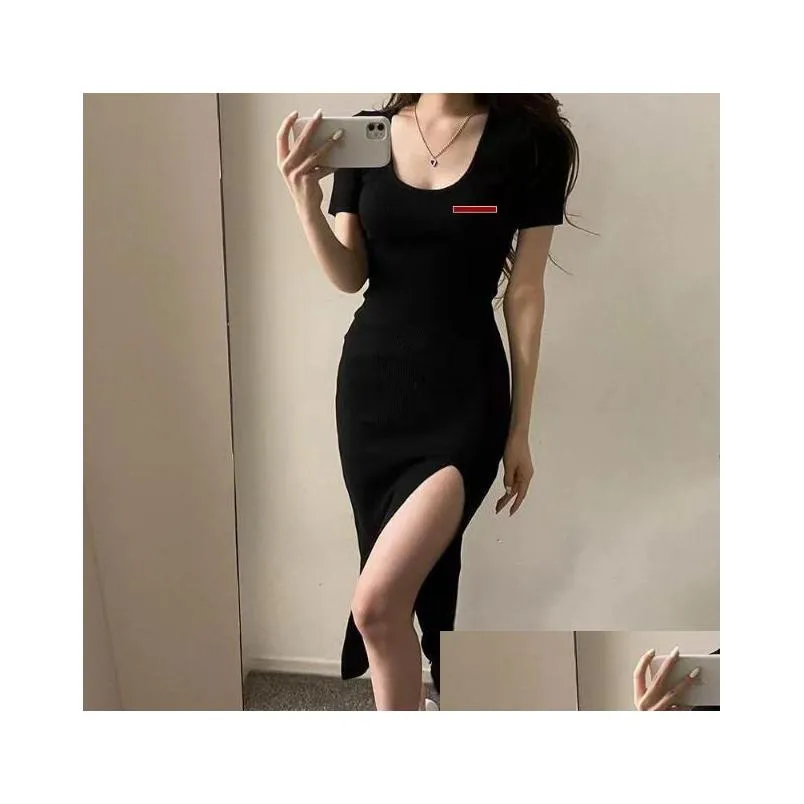 woman clothing casual dresses short sleeve summer womens dress slit skirt outwear slim style with budge designer lady sexy dresses