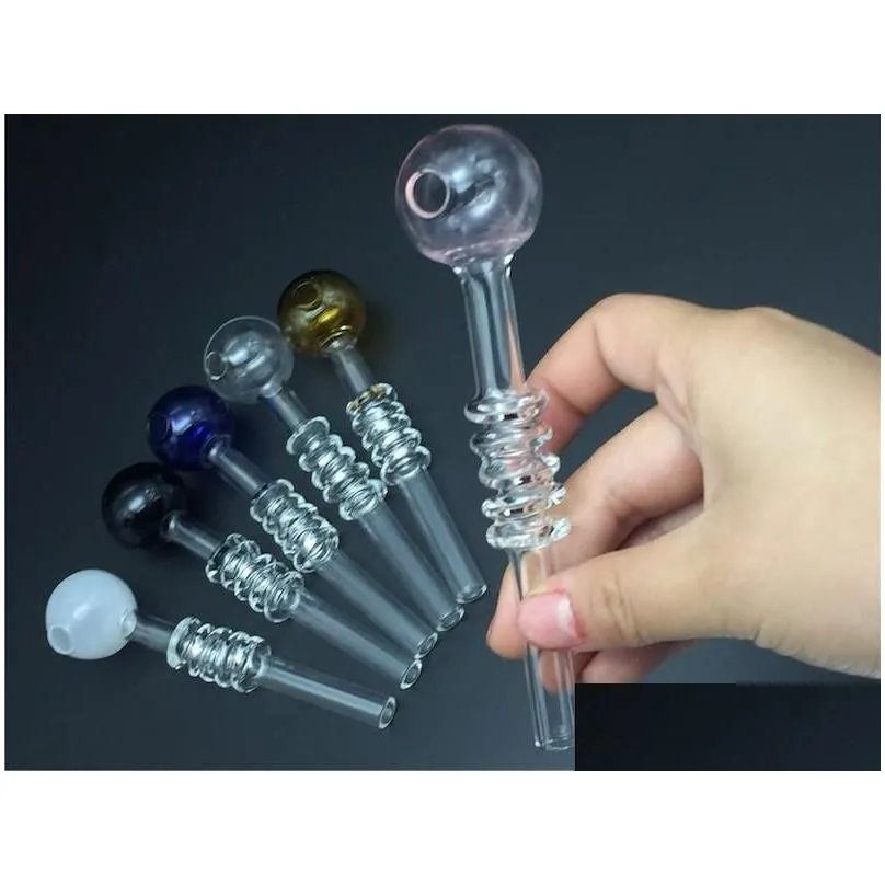 wholesale est design colorful 14cm spiral pyrex curve oil burner pipe glass tube pipe for smoking hand tobacco pipes