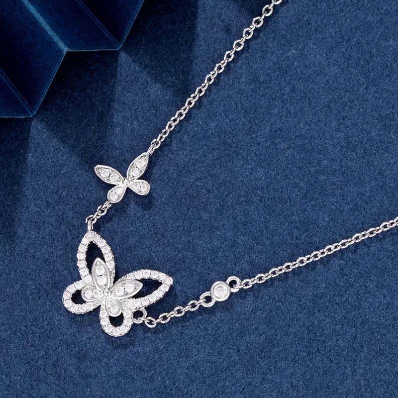 S925 Sterling Silver Seiko Graff Phantom Butterfly Necklace Full Diamond Hollow Simple Temperament Light Luxury High Version Clavicle Chain