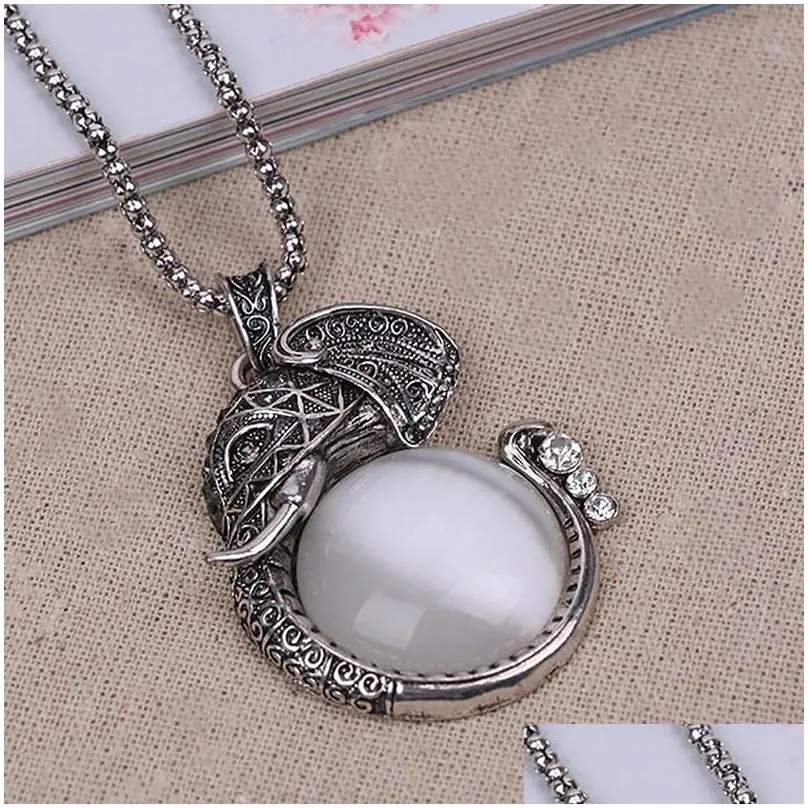 pendant necklaces opal elephant necklace bohemian vintage antique pendants long sweater chains for women boho jewellery collier