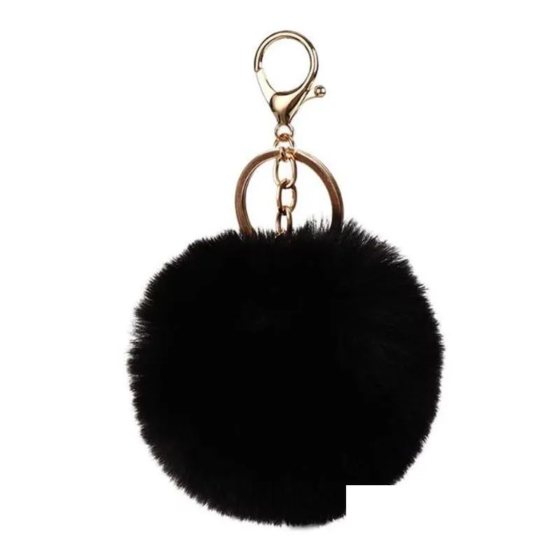 16 colors 8cm fluffy faux rabbit fur ball keychains women girls car school bag key ring cute pompom key chain jewelry accessories