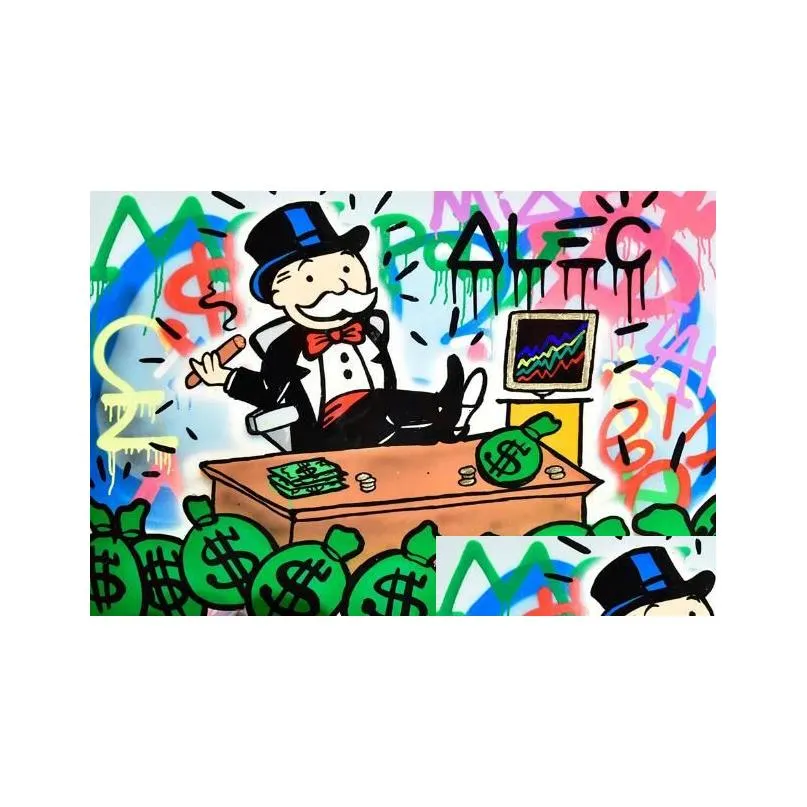 alec monopoly rich money man canvas painting on the wall art posters and prints graffiti art wall pictures home decor cuadros6360947