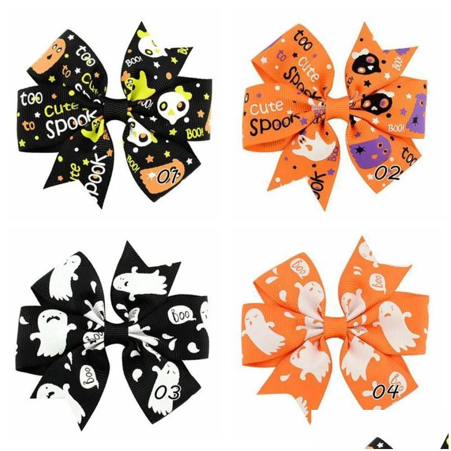 halloween decoration hair accessories kids ribbon bow tie hairclips pumpkin ghost barrettes baby girls children haipin halloween decoration 12