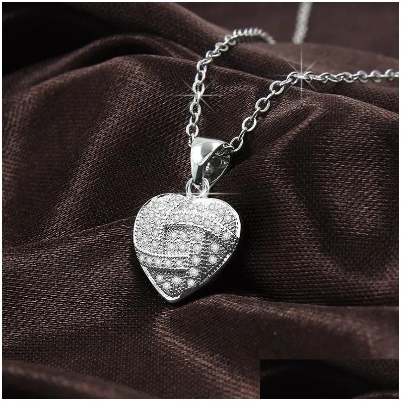 heart shape pendant necklace s925 silver plated full diamonds stone women girls lady wedding jewelry