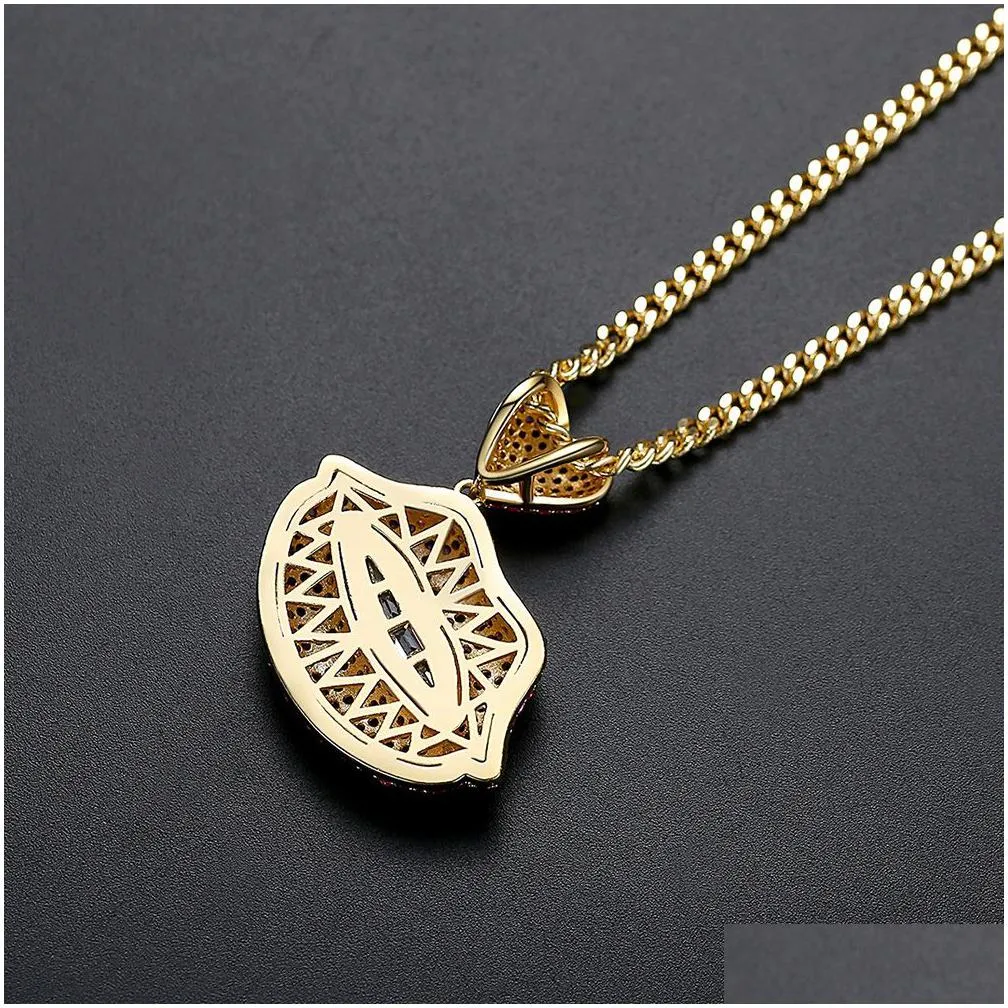 red zircon hip hop pendant necklace bold bling for men gold-plated shine and style