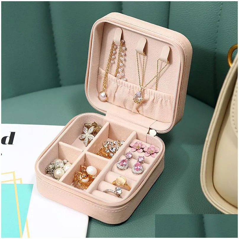 jewelry boxes mini box organizer display travel zipper case pu leather portable earrings necklace ring packaging amp drop delivery 20