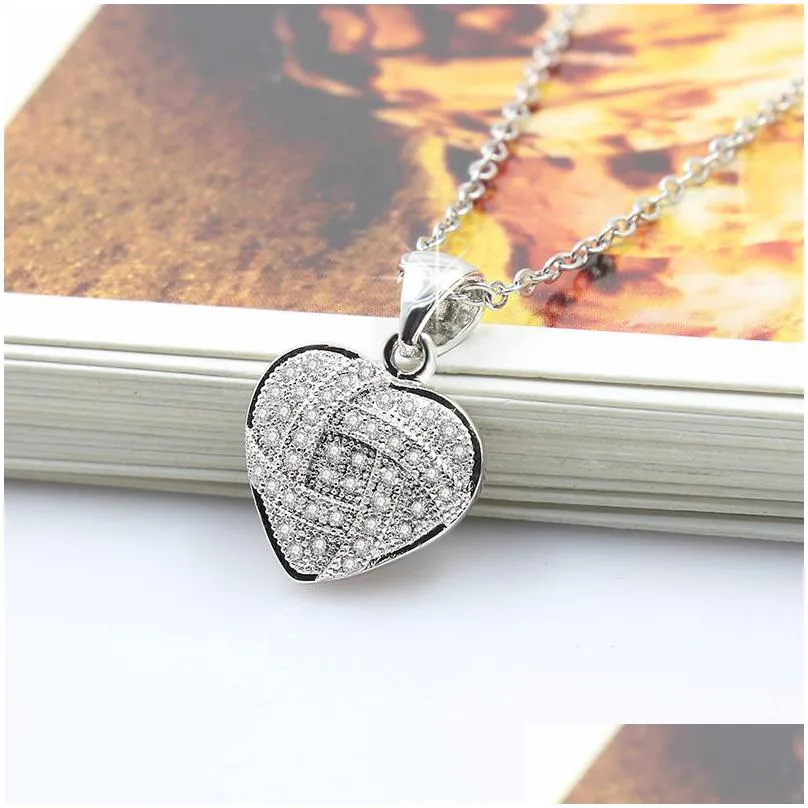 heart shape pendant necklace s925 silver plated full diamonds stone women girls lady wedding jewelry