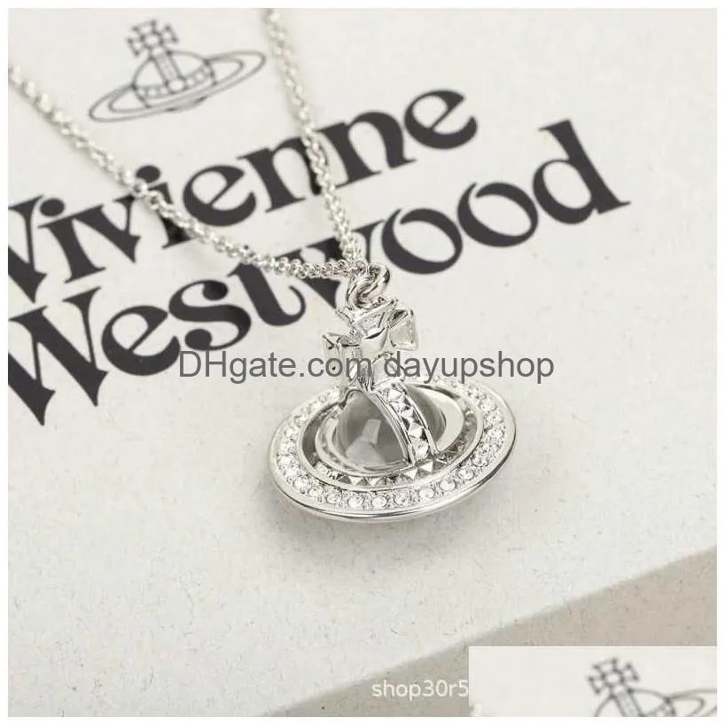 Pendant Necklaces Western Empress Dowager Vivian Vivienne 3D Liuding Ufo Necklace Female Clavicle Chain Drop Delivery Jewelry Pendant Dh4D3