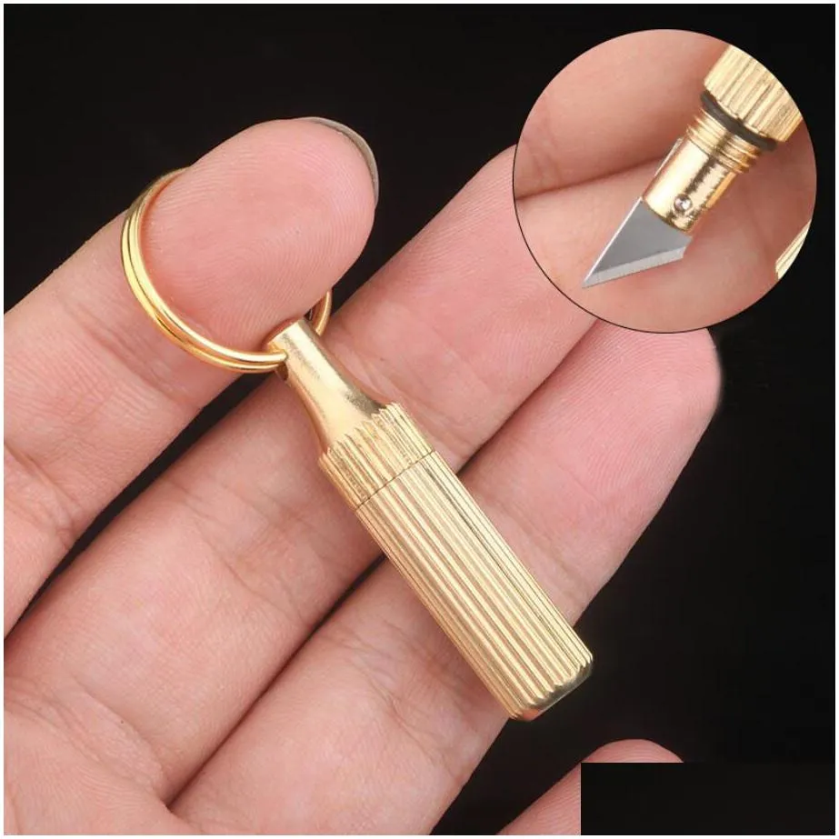 mini brass capsule pocket knife keychains portable edc utility knifes survival knife keychain pendant gadget letter package opener
