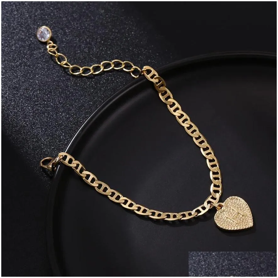 heart shaped initials ankle bracelet anklet for women gold zircon 26 english letter barefoot accessories leg bracelet mothers day jewelry