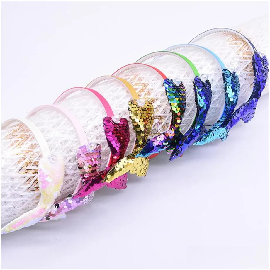 cute sequins headbands for girls rainbow mermaid pearls hair bands korea fashion headdress 8 colors