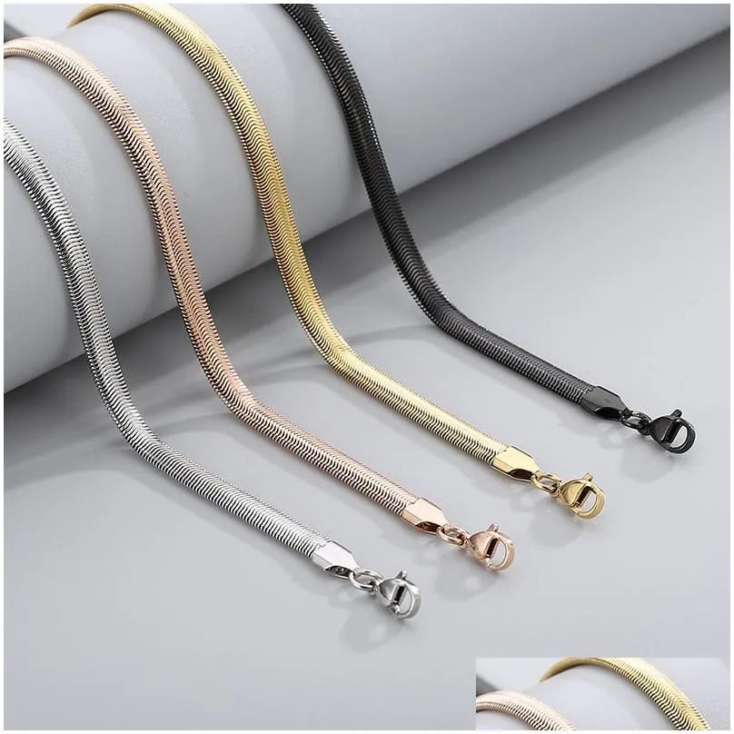 flat snake chain necklace - stainless steel uni wholesale jewelry accessories