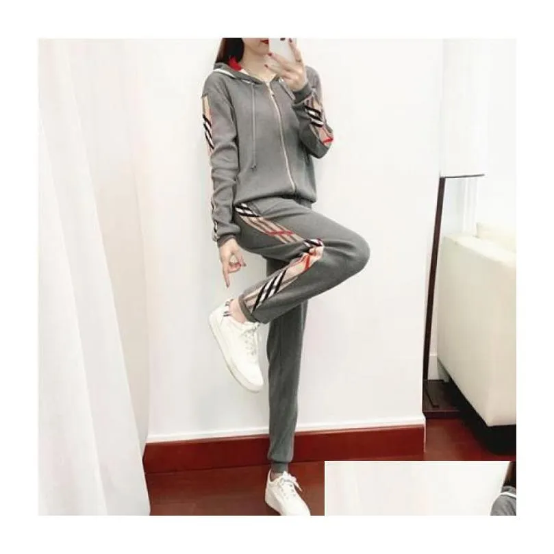 2022 womens sweaters autumn winter two piece sets slim fit knitwear designer cardigan sweater knitted pants womens clothing