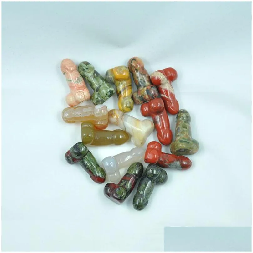 28mm random color pendants mini penis plant statue natural stone carving aquarium home decoration crystal polishing gem