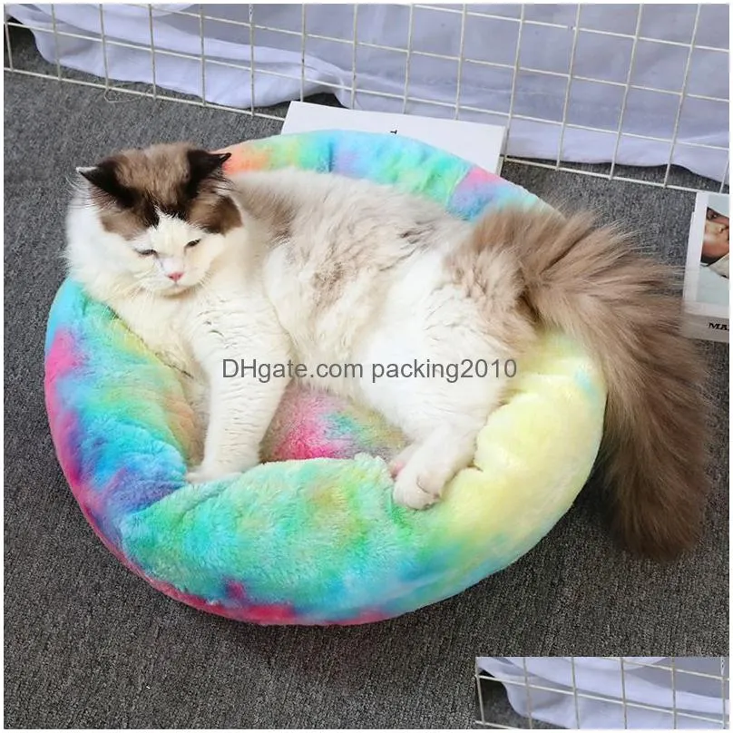 fluffy cat dog litter kennels plush soft cotton round cat bed warm pad pet nest dog pad cushion comforable pet sleeping supplies