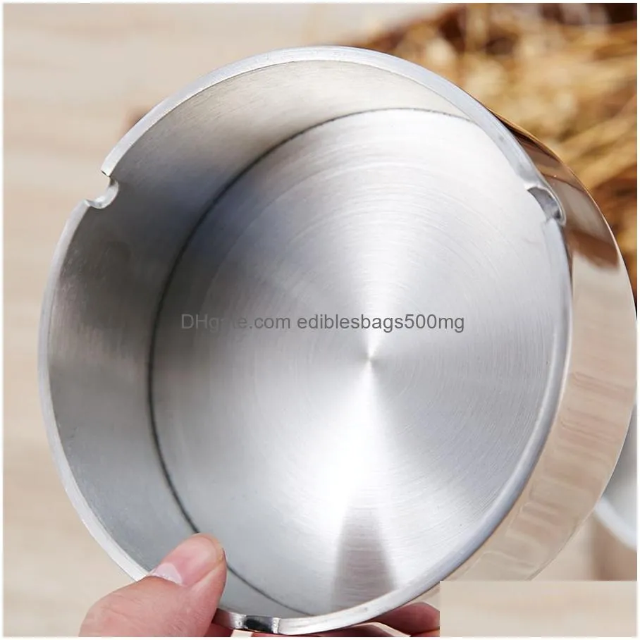 customizable internet cafes bar round thicken ashtrays promotion 12x3.5cm stainless steel el restaurant durable ashtray dh0596-2