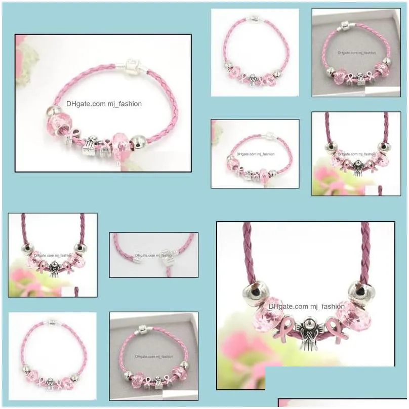charm bracelets est breast cancer awareness european bead angel beads pink ribbon bracelets drop delivery 2022 jewelry dhkfl