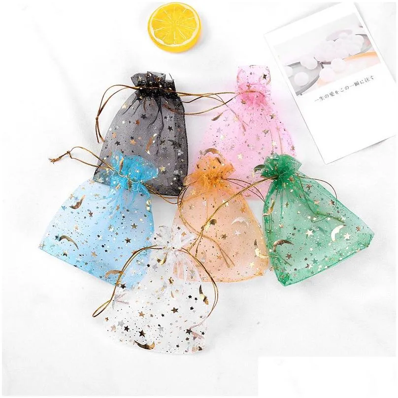 pouches jewelrypouches display jewelry100pcsmoon star organza small christmas dstring gift bag charm jewelry packaging bags pouches