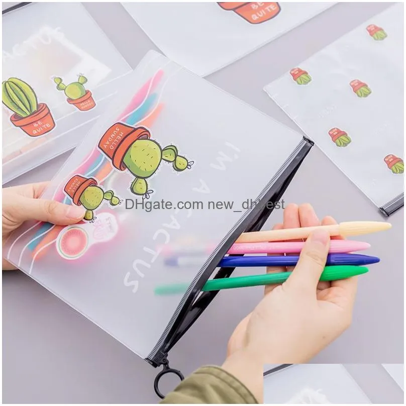 large capacity transparent pens bag women cactus plastic pencil bag travel make up beauty toiletry bags female makeup organizer dh1443