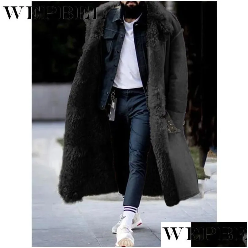 mandylandy winter mens jacket cardigan lapel long coat wool warm windproof overcoat fur collar coat