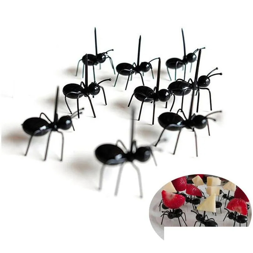 12pcs/set cute mini ant fruit fork eco friendly plastic toothpicks decoration kitchen bar kids dessert forks party tableware