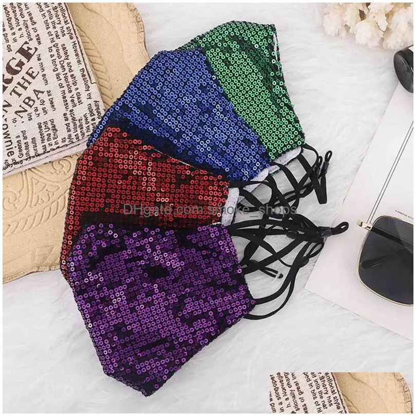 fashion sequins face mask reusable bling bling sequins filtration protective mask pm2.5 dustproof colorful mouth masks vt1822