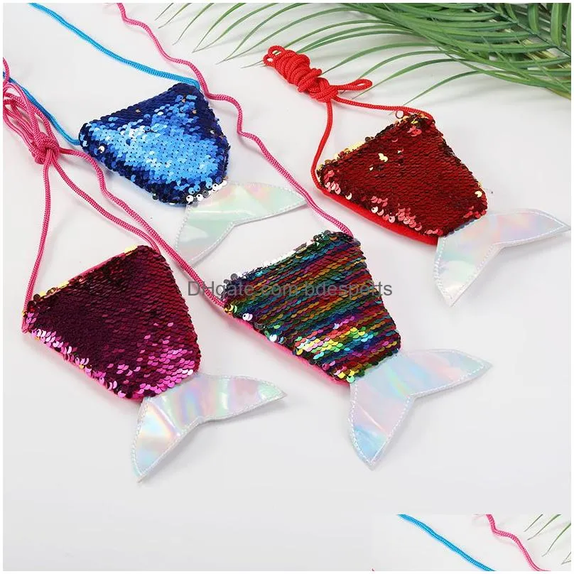 women mermaid tail sequins coin purse girls crossbody bags card holder small portable glittler wallet purse bag pouch kid gift vt0817