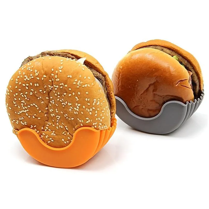 burger holders silicone hygienic reusable hamburger sandwiches holder container prevent falling apart messy- expandable