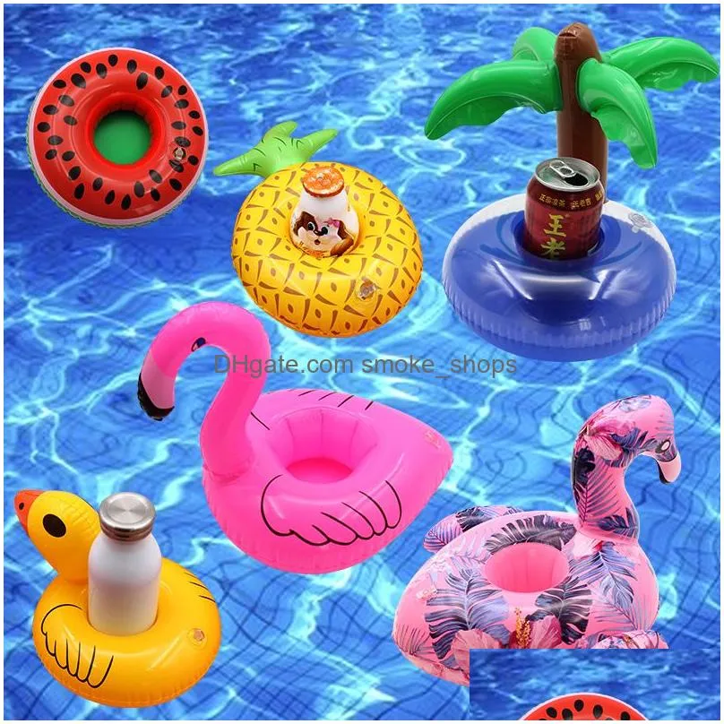 inflatable drink cup holder cartoon bottle holder floating lovely pool bath toy for beach party flamingos donut watermelon lemon