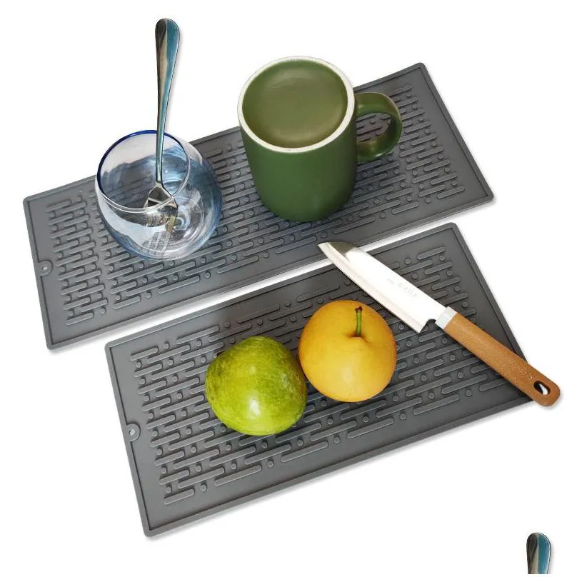 silicone dish drying mat non-slip heat resistant foldable rubber drying pads for kitchen counter