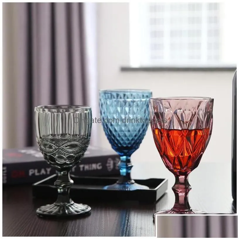 wine glasses wholesale 240ml 300ml 4colors european style embossed stained glass lamp thick goblets drop delivery home garden kitche