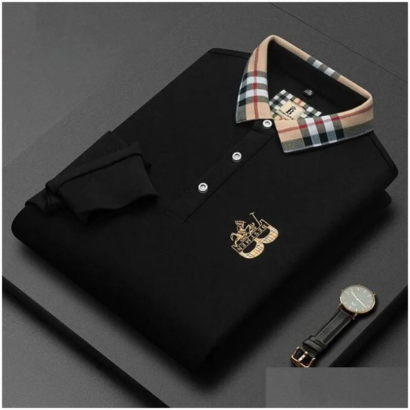 wholesale 2023 autumn and winter mens polos 100% cotton polo shirt long sleeve tee embroidered fall business casual lapel fashion top soft m-4xl