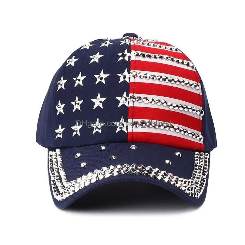 fashion rivet baseball cap trump 2020 president election hat rivet diamond bling sport ball cap snapback cap america flag sun hat